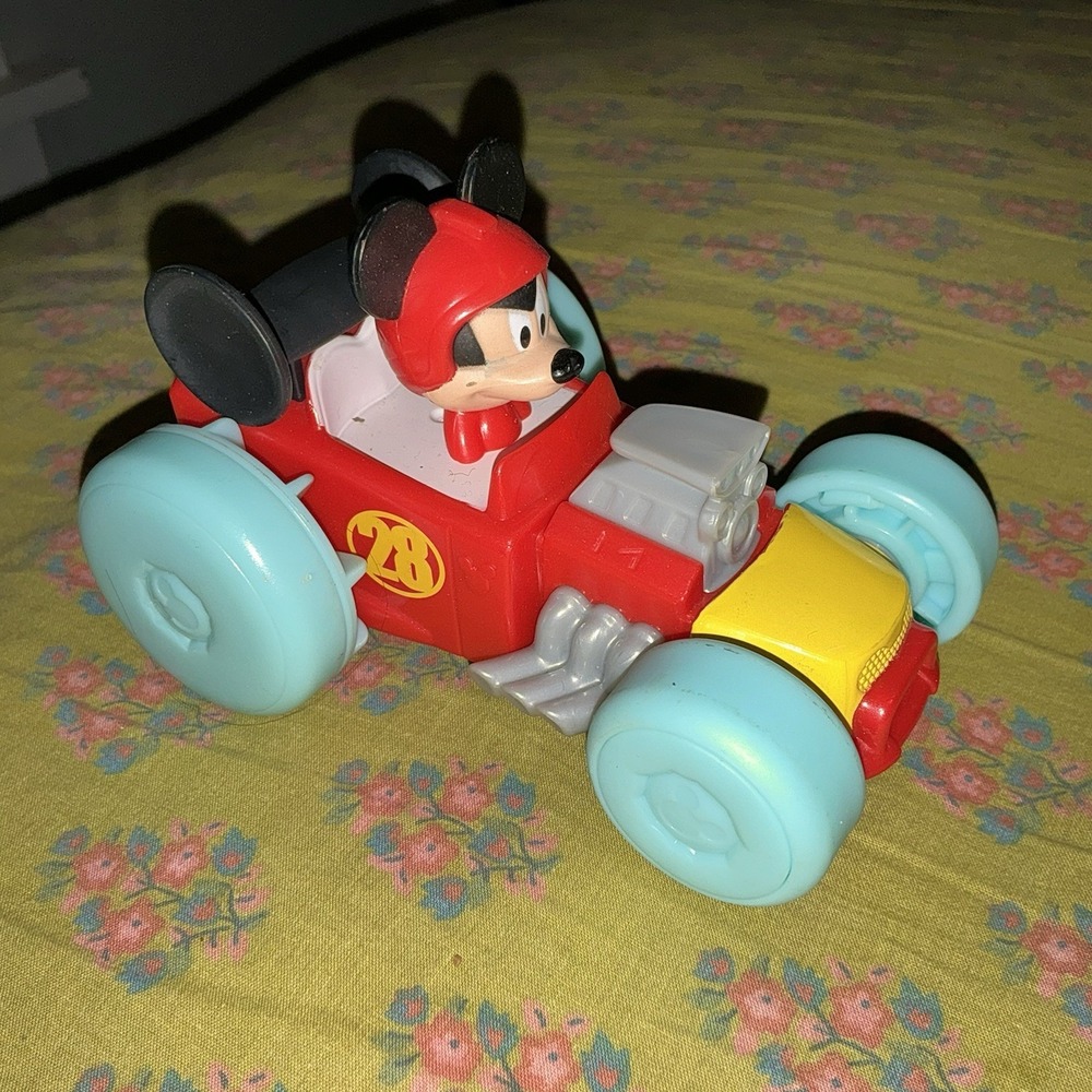 Rare Mickey's Roadster Racers Hot Rod Diecast Race Red Car #28 Blue Wheels